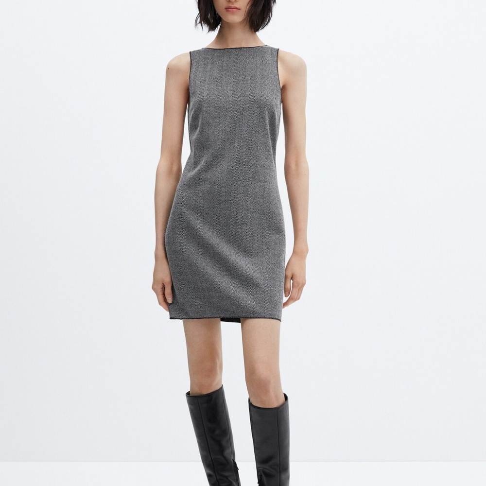 NWT Mango Women’s Black and Gray Short Knitted Mini Dress
